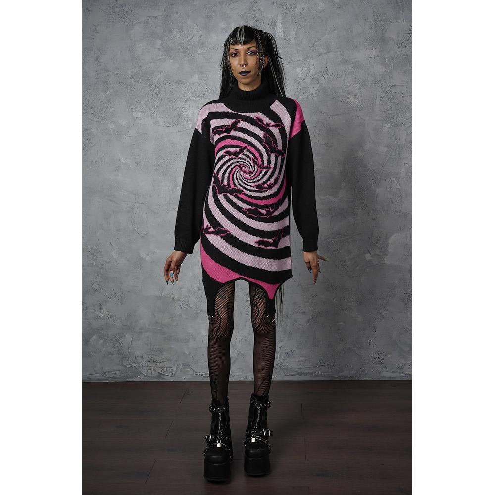 Banned - Twisted Batfall Knitted Kurzes Kleid - Schwarz/Rosa